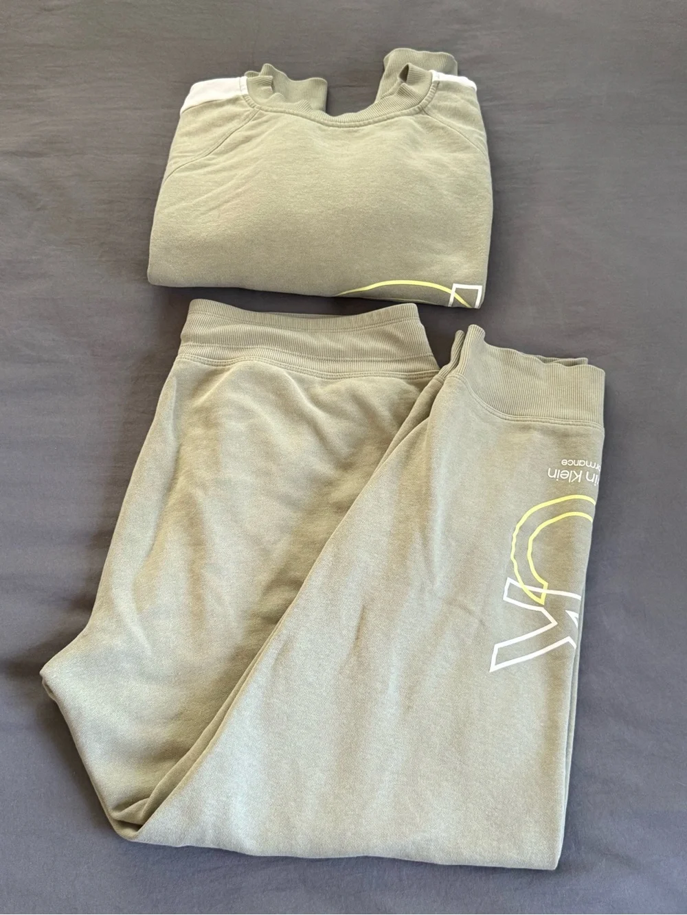 Calvin Klein Sage Green Track Jogger Set with White Stripe